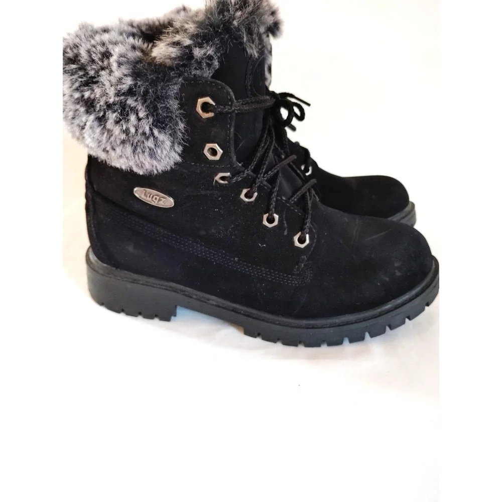 EUC-Lugz Convoy Women 8 Black Faux Fur Lace‑Up Western Winter Chunky Ankle Boots